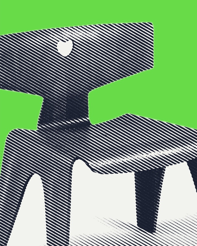 Molded plywood chair for children in halftone on green